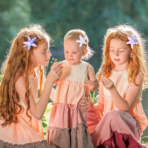 Amabro Glitter Starfish Hair Clips Set - 6 Pcs for Women & Girls