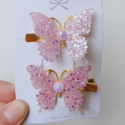 YYKITCHEN 10-Piece Glitter Pink Butterfly Hair Clips Set - Sparkly Hair Accessories for Women & Girls, Trendy Spring Party & Daily Use, Gift Box Included (A)