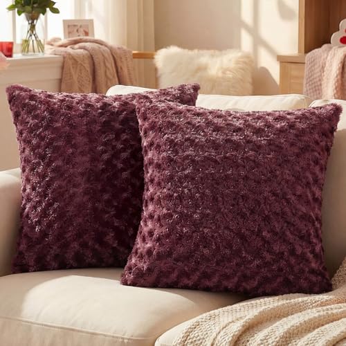 FUTEI Pack of 2 Burgundy Rose Textured Throw Pillow Covers 18x18