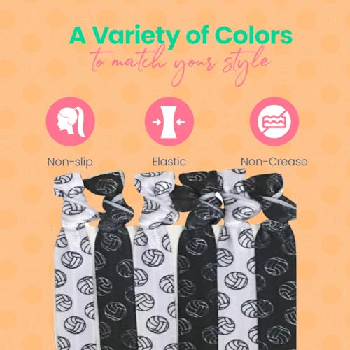 Sportybella Volleyball Hair Ties - No-Crease Elastics for Active Sports, 6 Pack