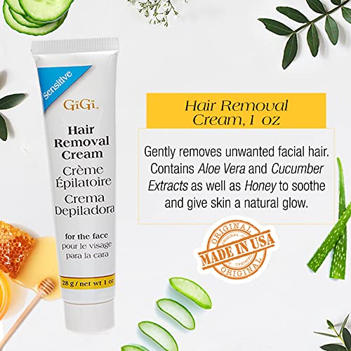 Gigi Hair Removal Cream, for the Face - 1 Oz, and Slow Grow Soothing Cream - 0.5 Oz, Hair Removal Kit for Sensitive Skin, 1-Pack