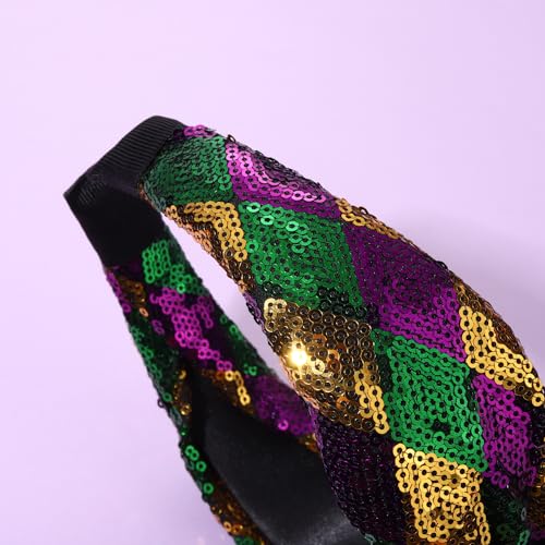 Mardi Gras Sequin Headband - Glitter Purple Green Gold Top Knot Hairband