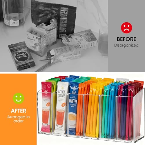 Acrylic Drink Packet Organizer with Removable Dividers - 6 Compartments