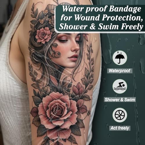 Comdian Waterproof Tattoo Aftercare Bandage 6 x 8 Inch Pack of 60 - Skin Repair Cover Up Tape, Second Skin Transparent Film, Latex-Free