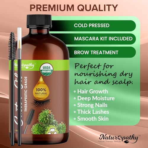 USDA Organic Castor Oil 4oz by Naturopathy – Pure Cold-Pressed Hair & Lash Growth