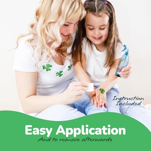 St. Patrick’s Day Glitter Shamrock Temporary Tattoos - Pack of 50, Non-Toxic Irish Party Favors