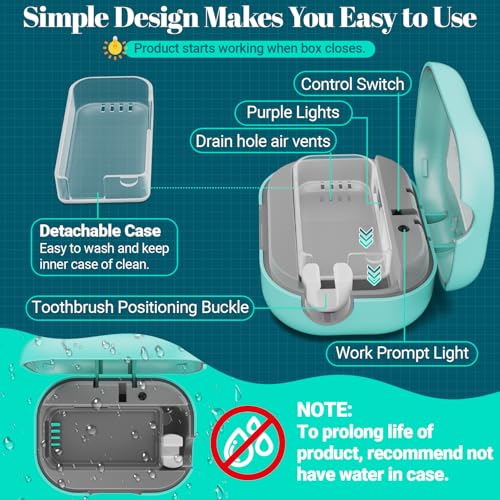 RRZIOM Blue Toothbrush Sanitizer Case - Portable Rechargeable Cleaner