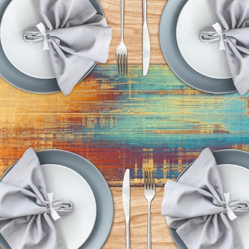 Burnt Orange and Blue Vintage Table Runner - 71in Polyester