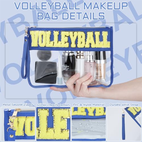 BuyCard Volleyball Gifts Navy Blue Chenille Letter Cosmetic Makeup Bag & Clear Organizer