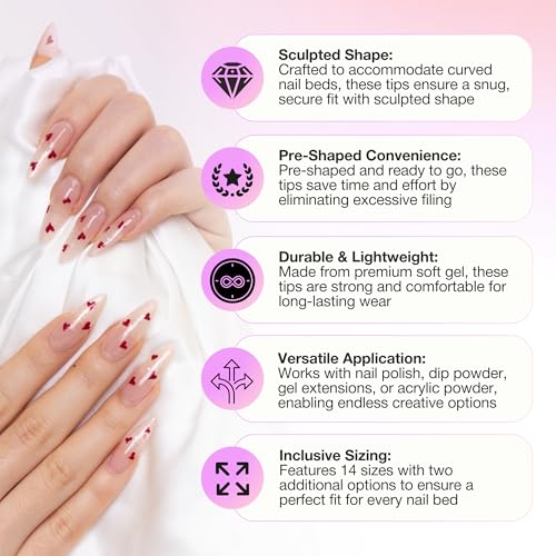 Curacoro Sculpted Long Almond Nail Tips - 420 Pcs Soft Gel