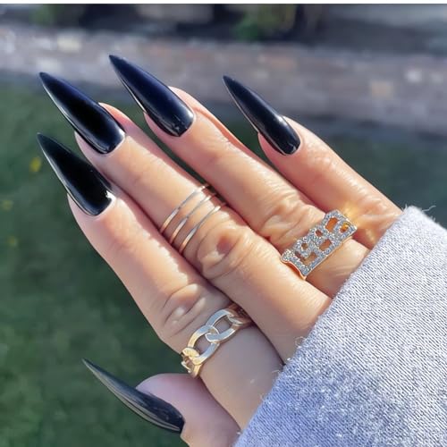 IMSOHOT Black Stiletto Press On Nails Extra Long Model 75-C09Black 24Pcs