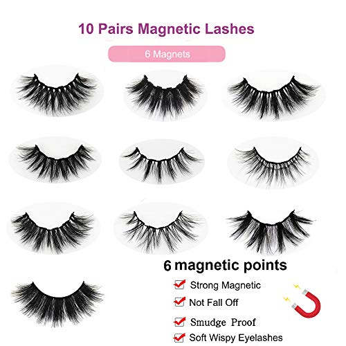 Magnetic Eyelashes Kit with 4 Eyeliner Tubes, Wispy 10-20mm Reusable False Lashes