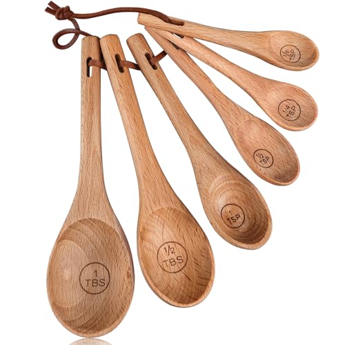 6-Piece Beechwood Measuring Spoons Set for Cooking & Baking