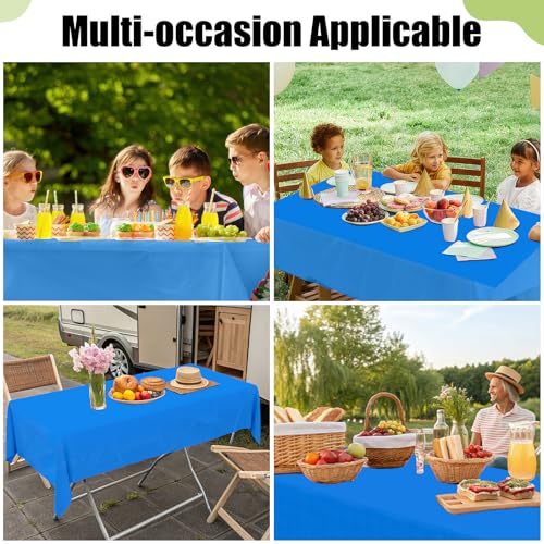 Smiry Disposable Table Cloths, 3-Pack Waterproof Rectangle Covers 54x108 Inch, Blue for Parties & Picnics