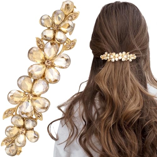 Joez Wonderful Champagne Flower Rhinestone Hair Clip for Bridal & Wedding