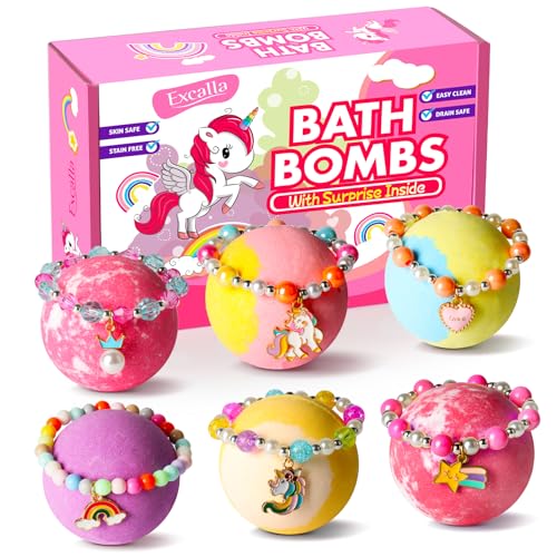 Kids Unicorn Bath Bombs with Surprise Jewelry - Natural Bubble Set for Girls & Boys
