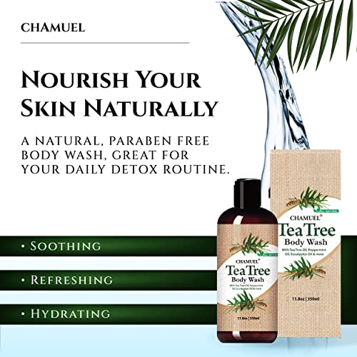 Chamuel Tea Tree Body Wash with Peppermint & Eucalyptus - 11.8oz Antifungal Daily Shower Gel for Itchy Skin & Body Odor