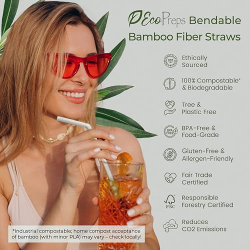 EcoPreps 120 Count Biodegradable Bamboo Fiber Drinking Straws