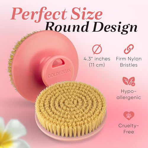 GOLDEZLUX Pink Dry Body Brush - Exfoliating Lymphatic Stimulation, Large Size & Comfortable Grip