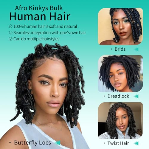 Humistwbiu Afro Kinky Curly Human Hair for Dreadlocks & Braids 12-18 Inch 50g Pack