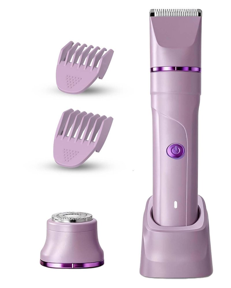 2 in 1 Electric Shaver for Women, Dry/Wet Use for Bikini, Armpit, Face & 12 Precision Areas, Rechargeable Purple Shaver with Detachable Head, Golden Purple