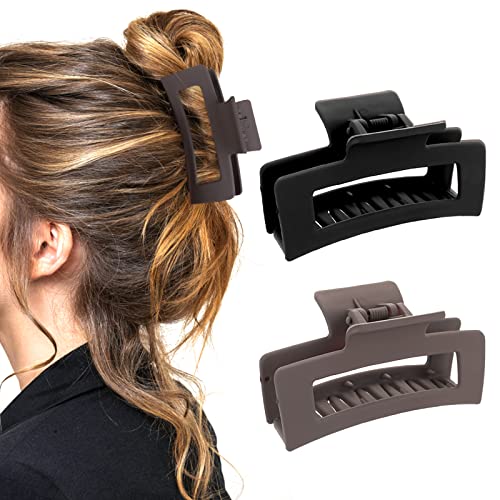 WLLHYF 2 Piece Square Claw Clip Set - 3.5 Inch Non-Slip Hair Clamps