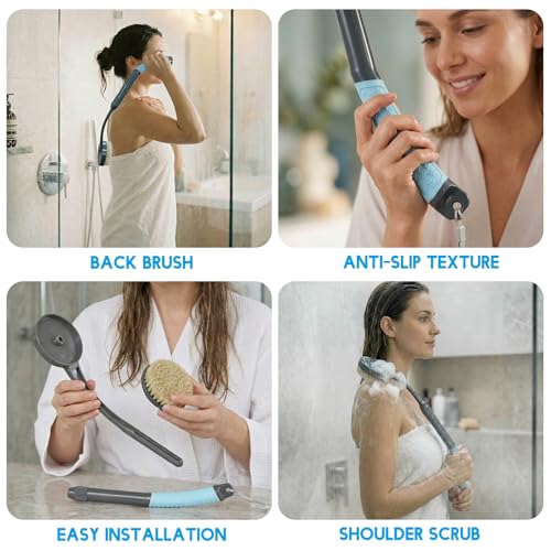 Gobiteli Long Handle Back Scrubber - Exfoliating Shower Brush