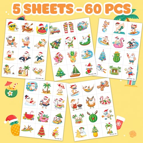 60 PCS July Xmas Temporary Tattoos for Kids | Summer Holiday Fun