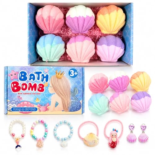 Colorful Shell Bath Bombs Set for Kids with Surprise Toys - 6 PCS
