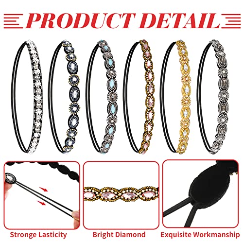 Jutom 6 Pack Rhinestone Beaded Headbands for Women - Stylish Elastic Hairbands