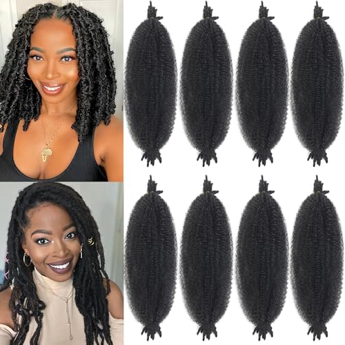 Miyamarch 10 Inch Springy Afro Twist Hair - 8 Packs Black Marley Hair for Kinky Styles