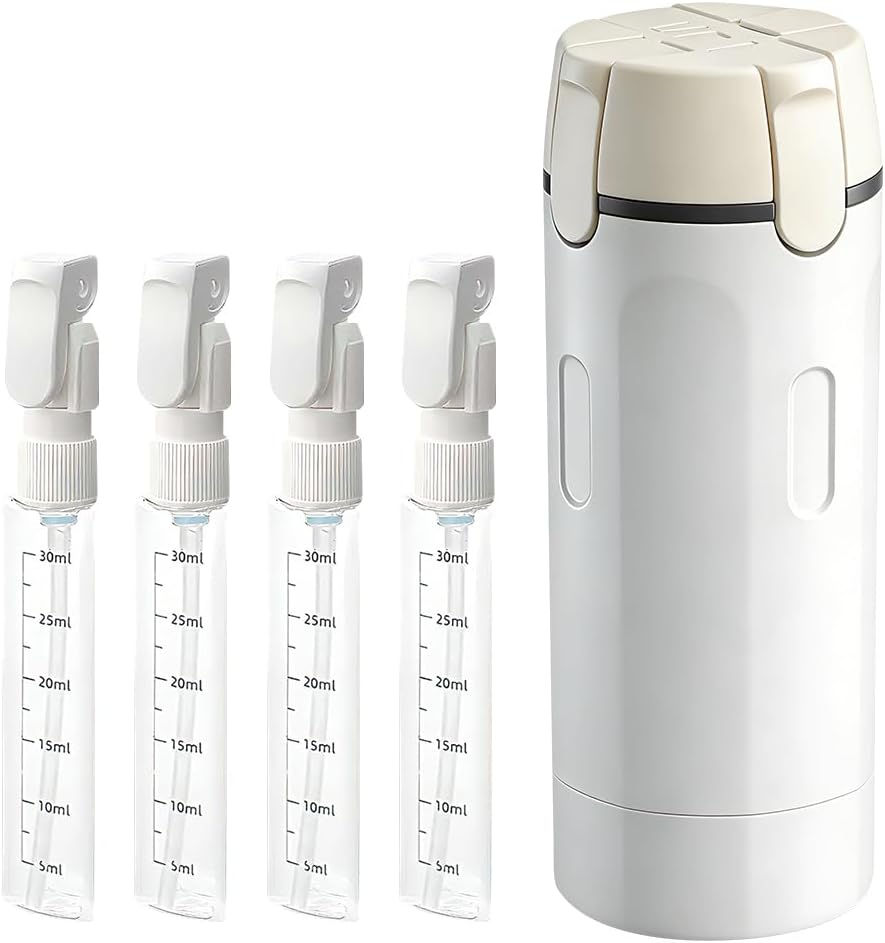 4-in-1 Travel Dispenser Bottle Set - Refillable 30ML Toiletry Containers | Leak-Proof Travel Size (Green & White)