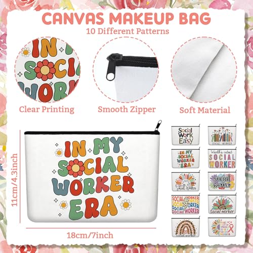 Social Worker Makeup Bags - 10 Pcs Canvas Pouch Set for Gifts
