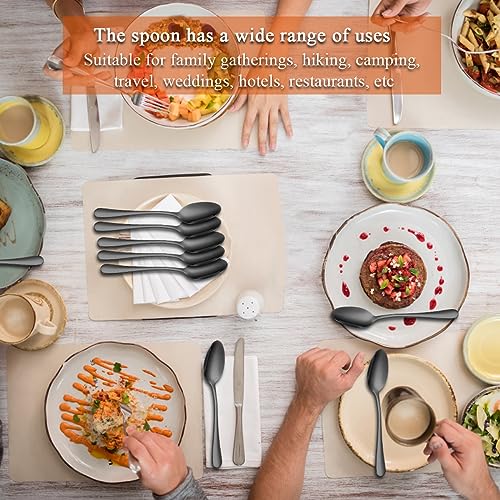 Evanda Black Titanium Plated Stainless Steel Dinner Spoons - 12 Pack, 7.28"