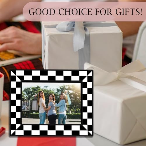 Classic Black & White Checkerboard Wooden Picture Frame - 5x7 Tabletop Display