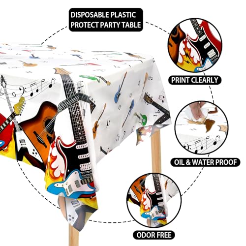 Guitar Music Theme Tablecloths - 4 Pack for Birthday Parties