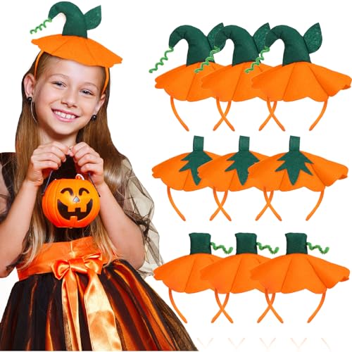 9 Pcs Halloween Pumpkin Headbands - 3 Festive Styles Foam Hair Hoops