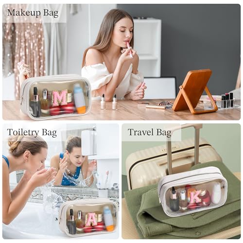 YOOLIFE Large White Initial Makeup Bag - Clear Travel Organizer