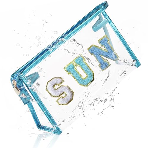 COSHAYSOO Sunscreen Bag Clear Makeup Toiletry Pouch Beach Vacation Essentials for Women Teen Girls Trip Gifts Summer Pool Travel Must Have Accessories Waterproof Stuff