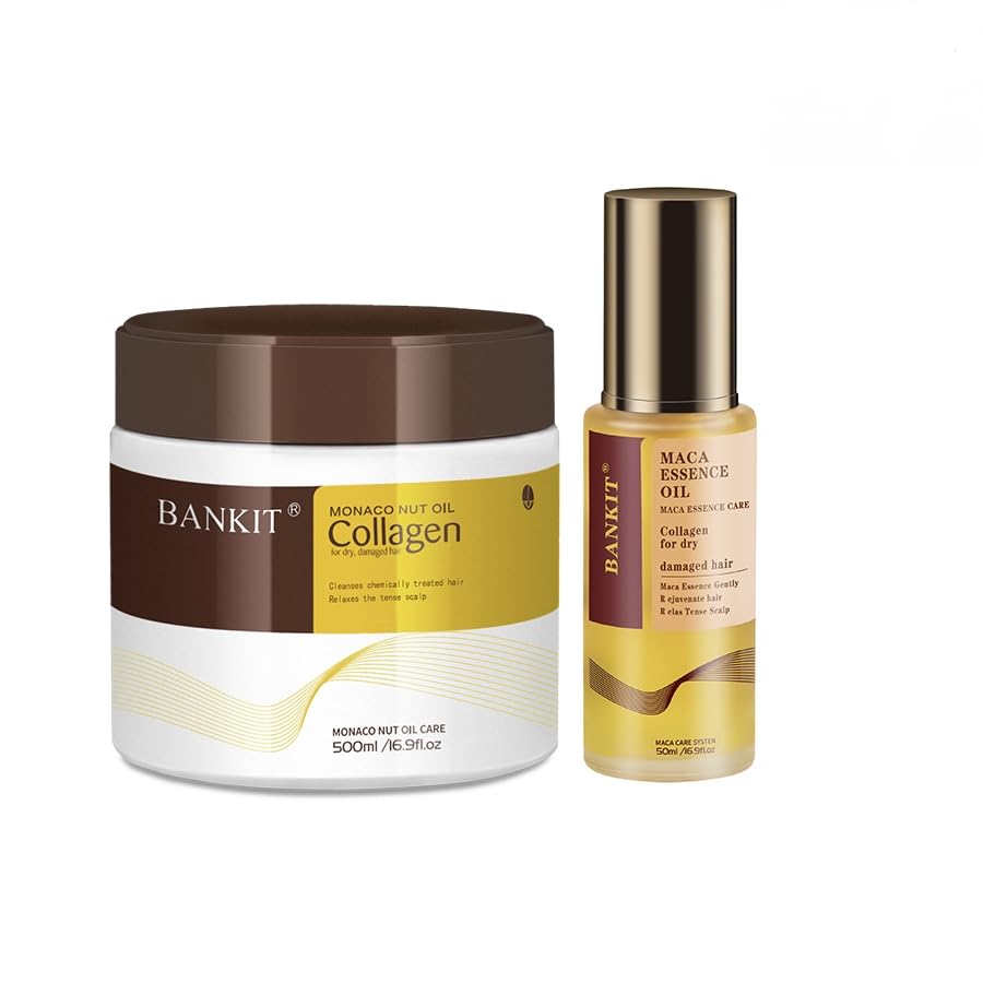 Collagen Hair Mask & Moroccan Argan Oil Serum Set - Deep Nourishing Treatment for Dry, Damaged Hair