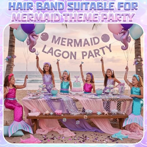 Giegxin Mermaid Color Girl Headbands with Removable Rabbit Ear Bow, Pack of 12
