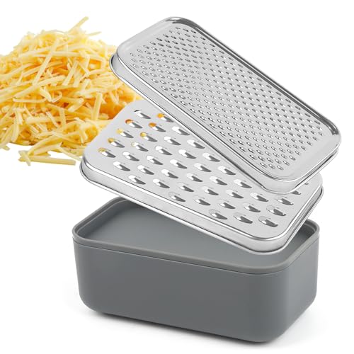 KEISSCO Cheese Grater with Storage Container - Stainless Steel Zester for Citrus, Vegetables & More