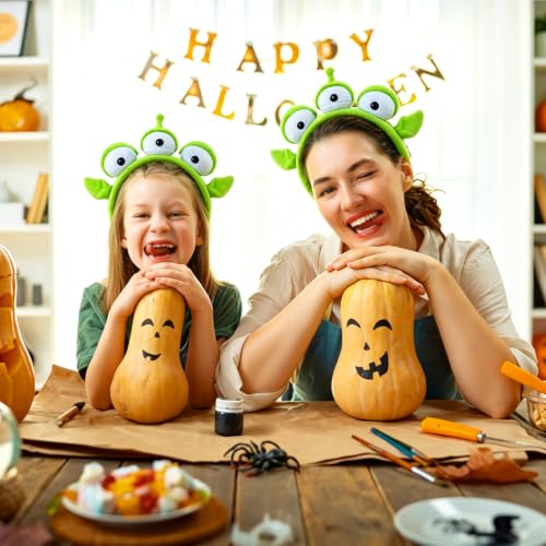 KKBES Alien Headbands - 2 Pack Three-Eyed Green Monster Costume Hair Bands