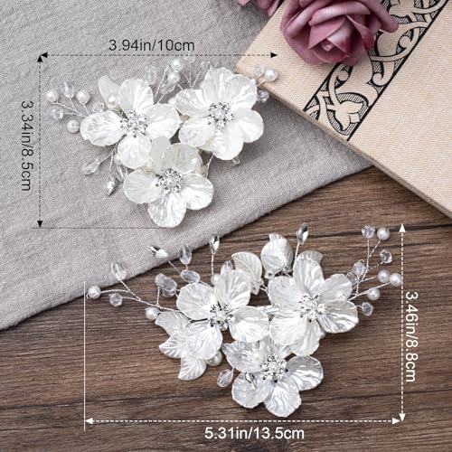 2-Piece Pearl and Rhinestone Floral Wedding Hair Clips for Brides