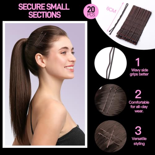 FANDAMEI Hair Nets Set for Buns with Bobby Pins & Elastic Ties - Brown, 20PCS
