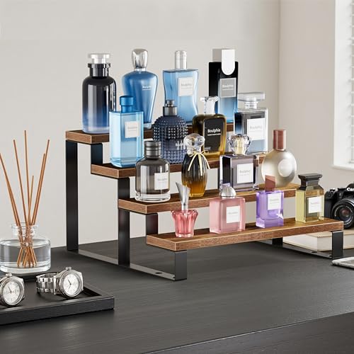 4-Tier Wooden Cologne Organizer Stand for Men - Desktop Fragrance Display