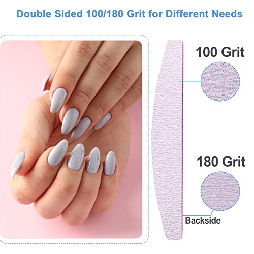 AhaTopia 50 Pcs Halfmoon Nail Files 100/180 Grit Double Sided for Acrylic & Natural Nails
