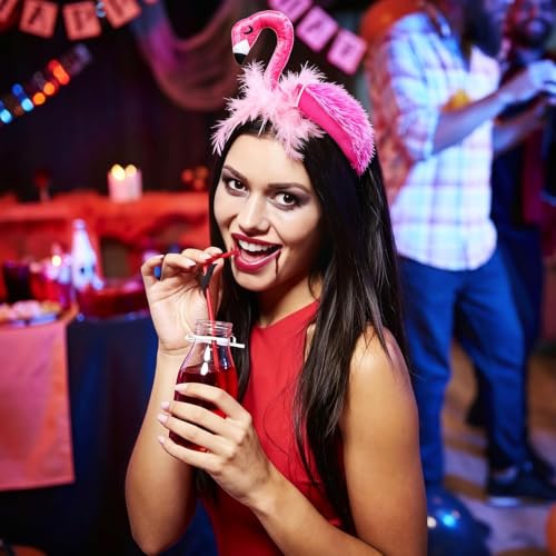 Pink Flamingo Headband Hair Accessory for Tropical Party & Costume - CARMELIT