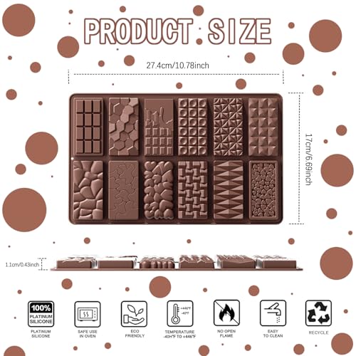 Silicone Chocolate Bar Molds - 2-Piece Non-Stick 12 Cavities