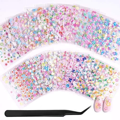 30 Sheets 3D Flower Nail Art Stickers - Self-Adhesive Nail Decals